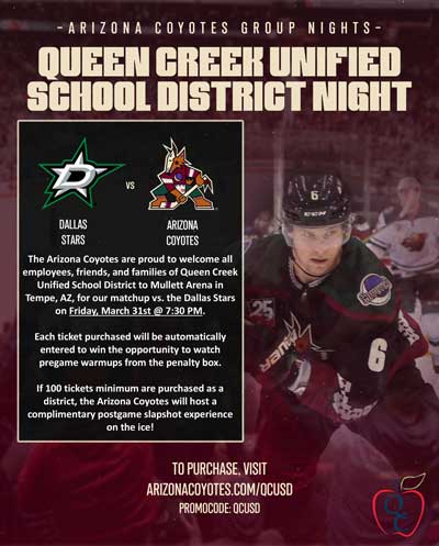 Arizona Coyotes to Host Queen Creek Unified Game Night information